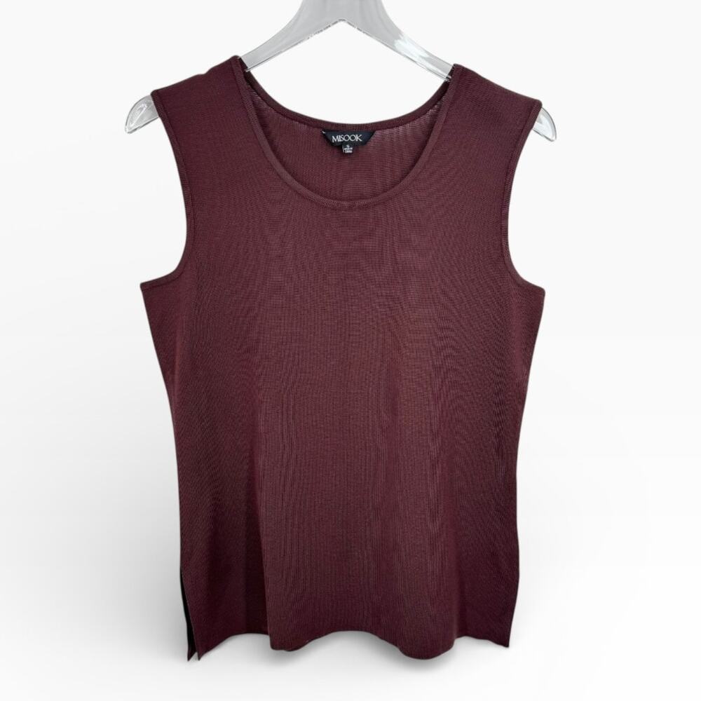 Misook tank top women's S shell knit scoop sleeveless blouse chocolate brown